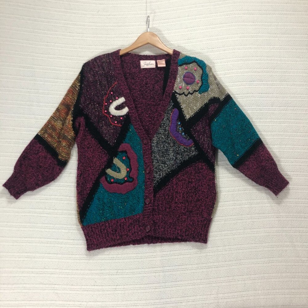 Vintage Kathy Ireland Womens Sz M Embroidered‎ Beaded Cardigan Sweater Vtg 90's - Picture 3 of 7